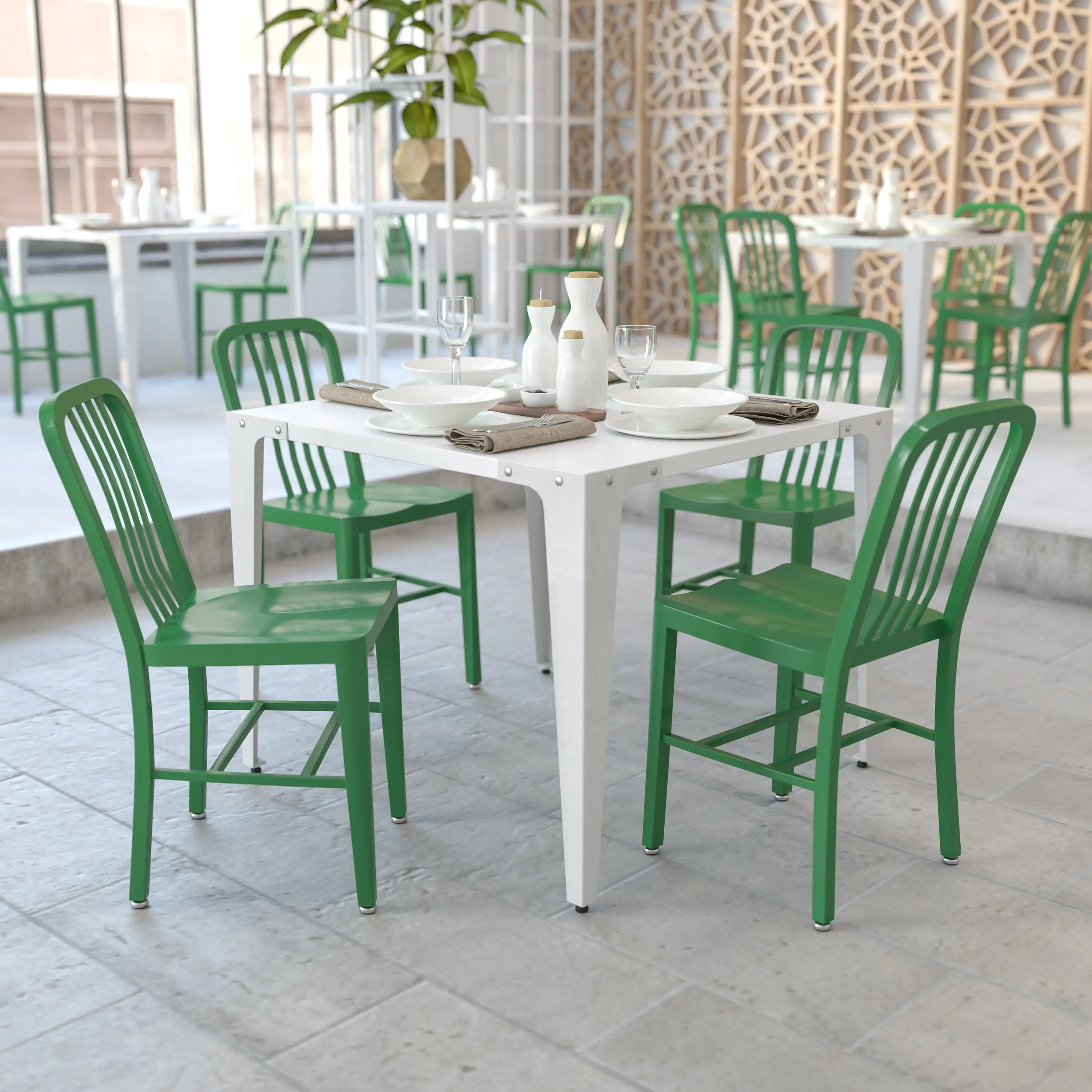 

Flash Furniture Outdoor Dining Chair - Metal - Set of 2 - Armless - Green