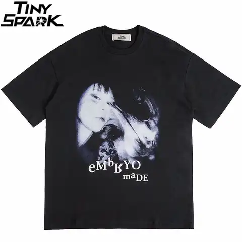 Уличная футболка для мужчин, хип-хоп, иллюзия, для девочек, с буквенным принтом, футболка 2023 Harajuku, хлопок, Повседневная летняя футболка с коро...