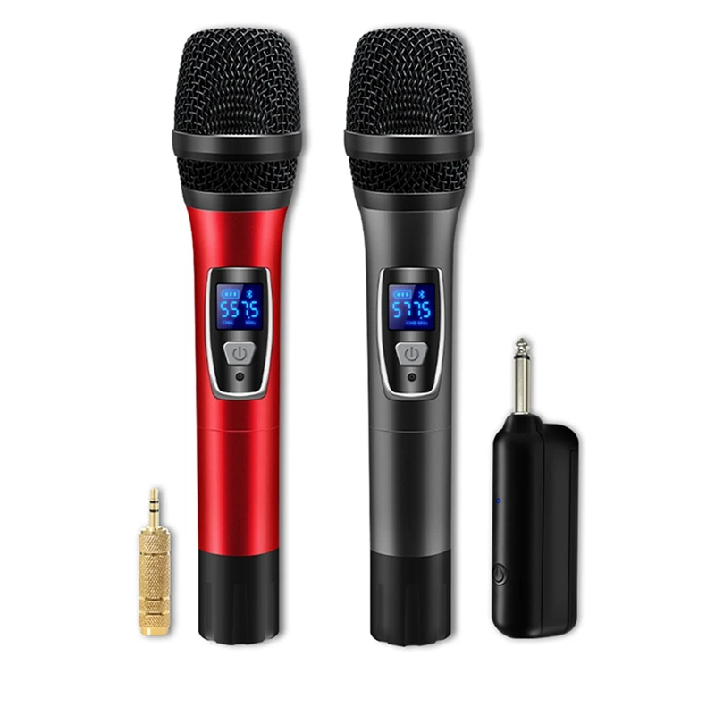 

UHF Wireless Bluetooth Microphone Dual Handheld Dynamic Mic with Rechargeable Receiver for Karaoke Voice Amplifier