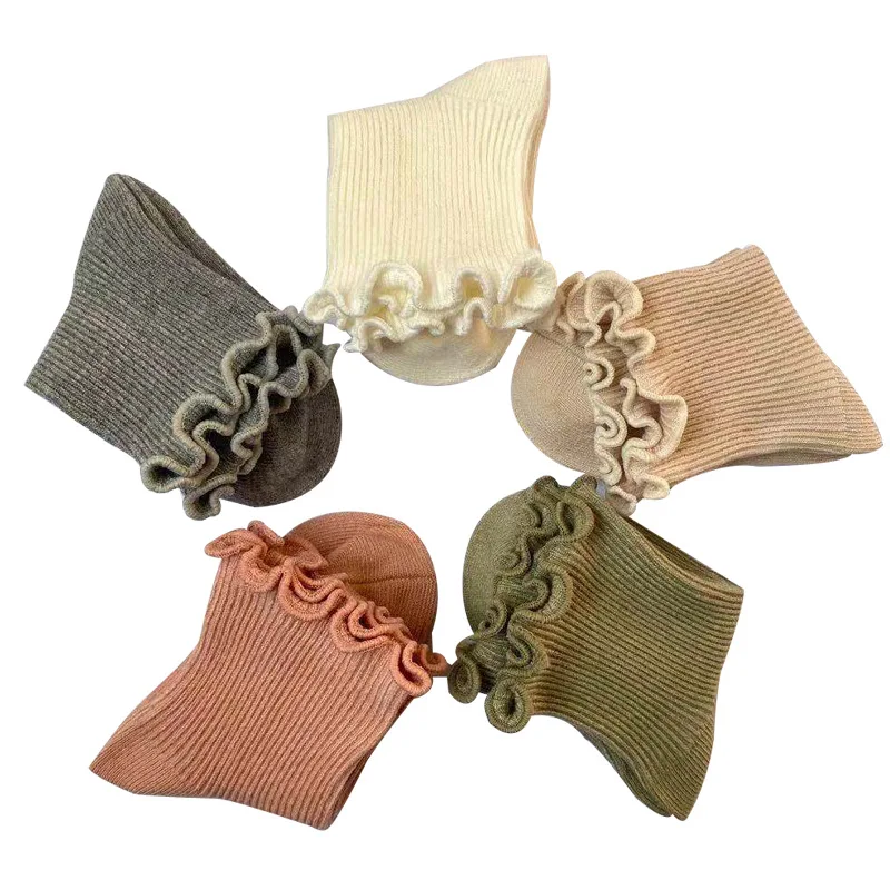 Носки для новорожденных с оборками однотонные носки до щиколотки милые