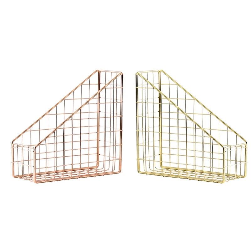 

2X Gold/Rose Gold Electroplated Iron Book Holder Desktop Shelf File Magazine Book Stand