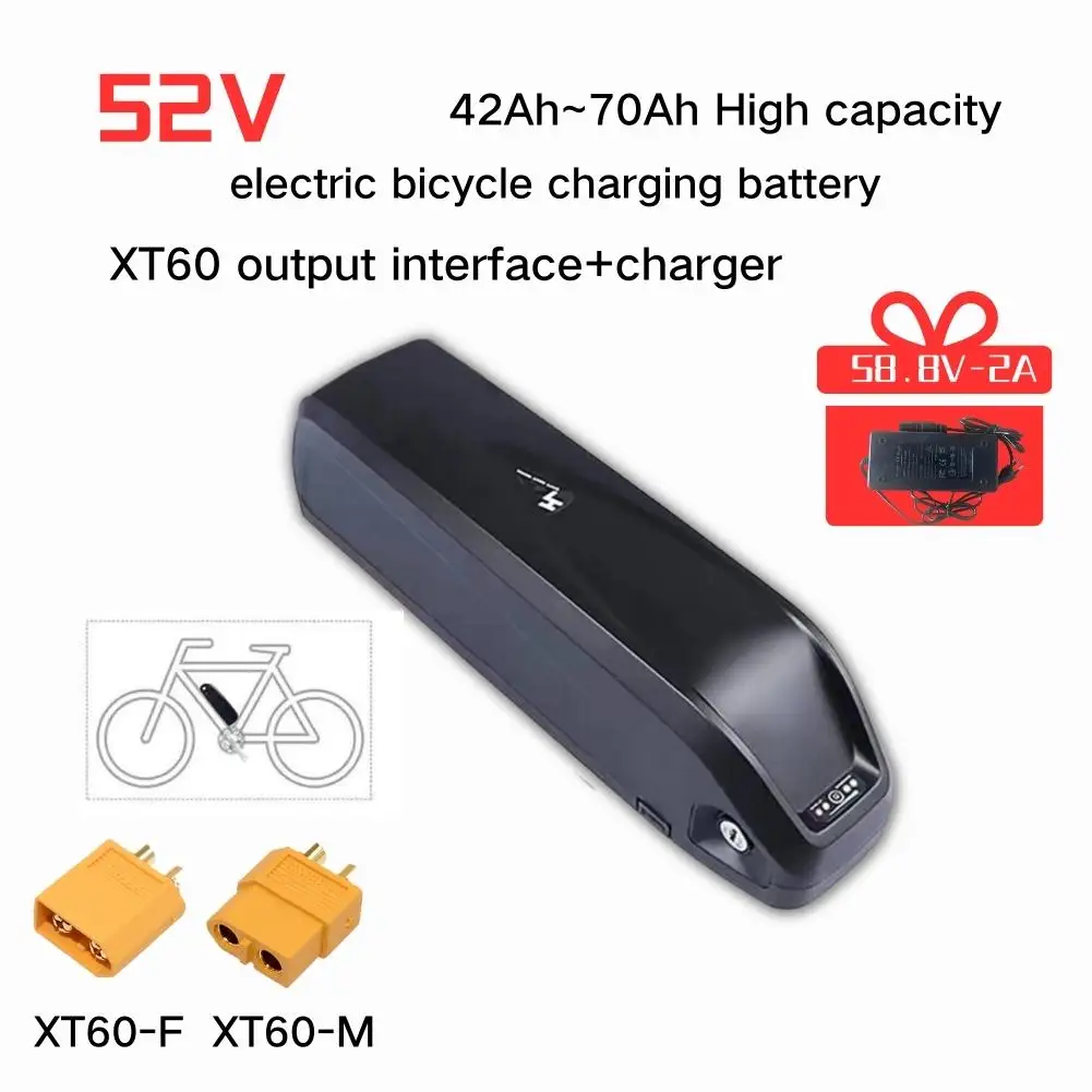 

Тип Hailong, 52 в 42 Ач ~ 70 Ач, большая емкость, аккумулятор для электрического велосипеда, перезаряжаемая батарея, выходной интерфейс XT60 + зарядное...