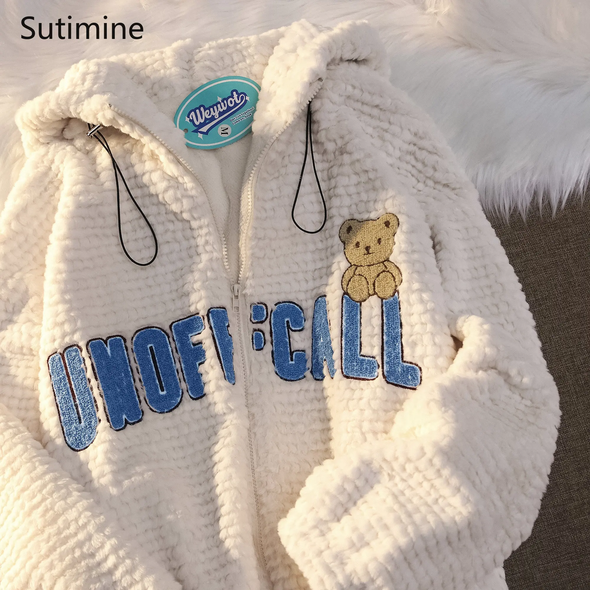 Winter Coat Women Office Lady Pockets Rabbit Wool Thickened Design Hooded Lamb Wool Cotton Dress for Women Cartoon Coat Women