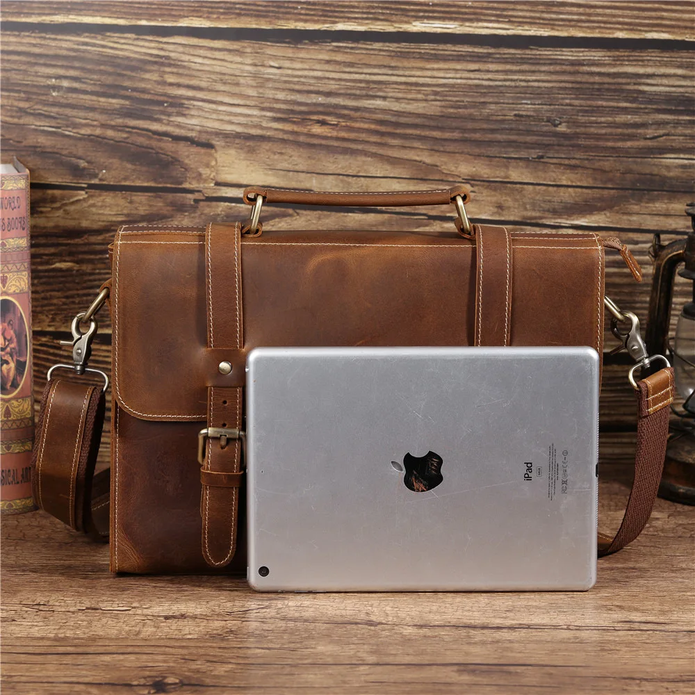 Men's Briefcase Genuine Leather Messenger Shoulder Portfolio Laptop Office Handbag Business Bag Executive Folder Documents