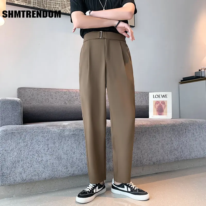 

Spring Summer Ankle Length Mens Suit Pant Pure Color Business Slim Fit Dress Pants Social Party Wedding Trousers Plus Size S-3XL
