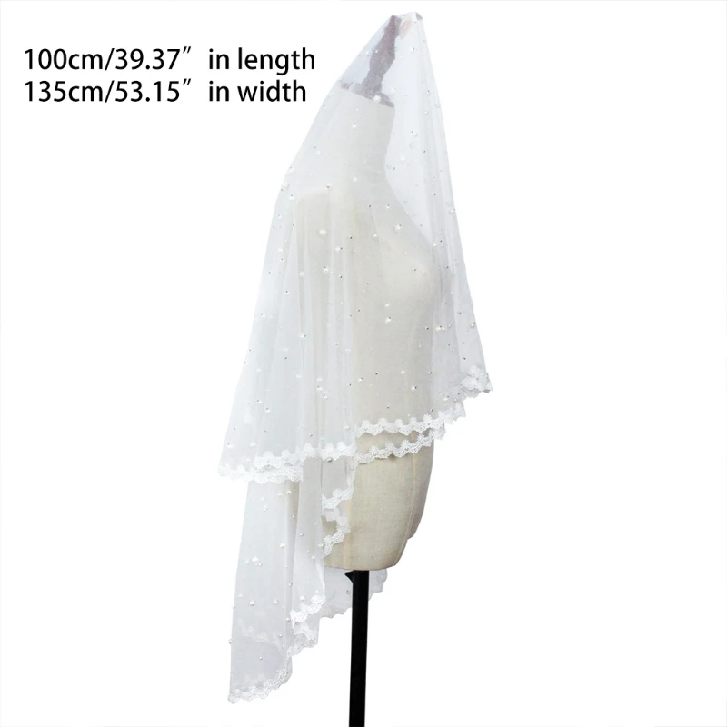 

Фата свадебная с гребнем, 2 уровня, с кружевными краями, жемчужные бусины, иллюзионная Тюлевая короткая, для невесты, подружки невесты, девуш...