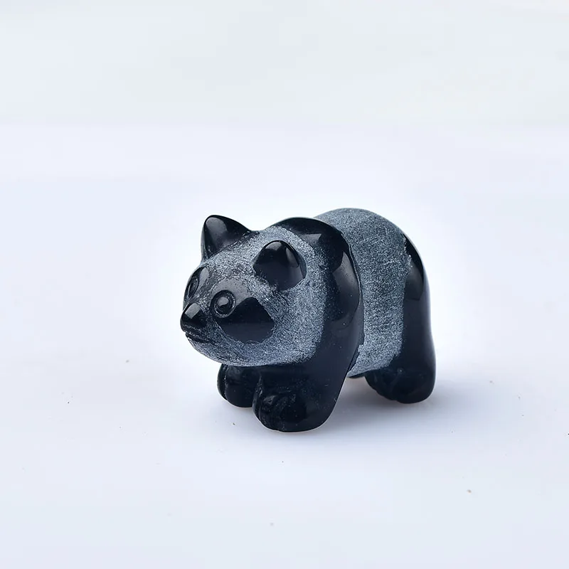 

1 шт. натуральный обсидиан панда кристалл животное резьба ремесла домашний декор мультфильм ручной работы орнамент коллекция здоровые игрушки DIY подарок