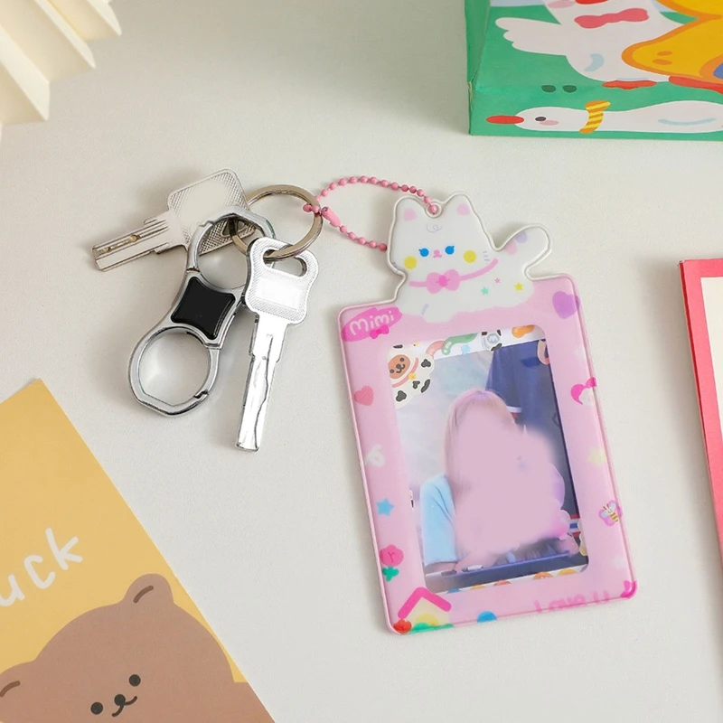 

Kpop Idol Photocards Storage with Keychains Sweet Girls Bus Card Holder Cartoon Cat Photo Sleeves Cute Student Stationary