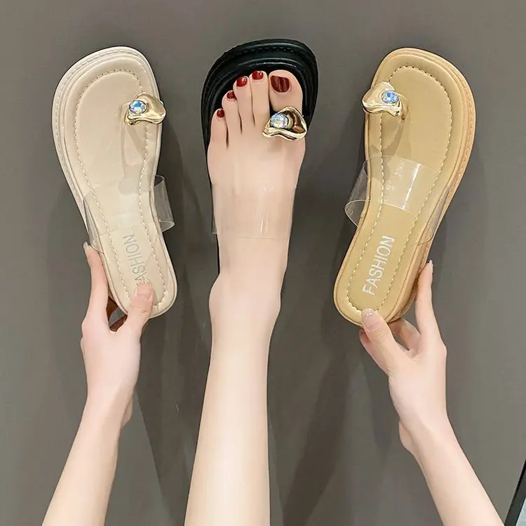 Thick Bottom Wedge Slippers Women's Summer Outer Wear 2023 New Korean-style Transparent High Heel Sandals