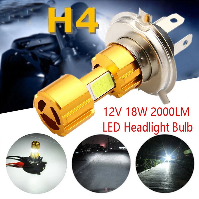 

Motorcycle LED Headlight Bulb H4 12V 18W 2000LM 3 COB Hi/Lo Super Bright Lamp Light
