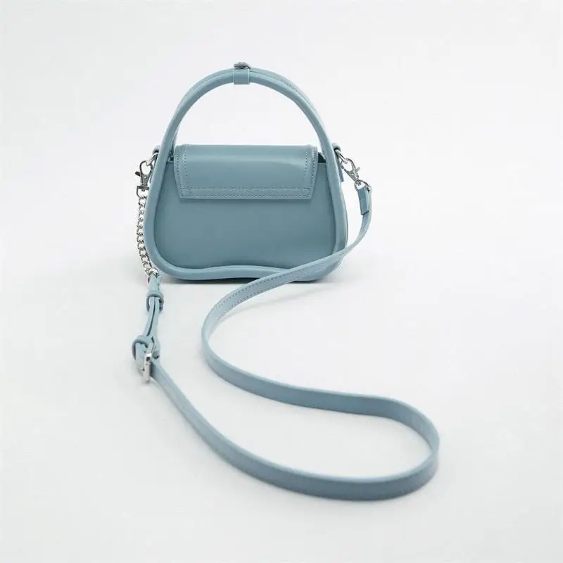 

2022 Spring New Trendy Small Handbag Blue PU Leather Adjustable Shoulder Straps Crossbody Bag Casual Flap for Women Female