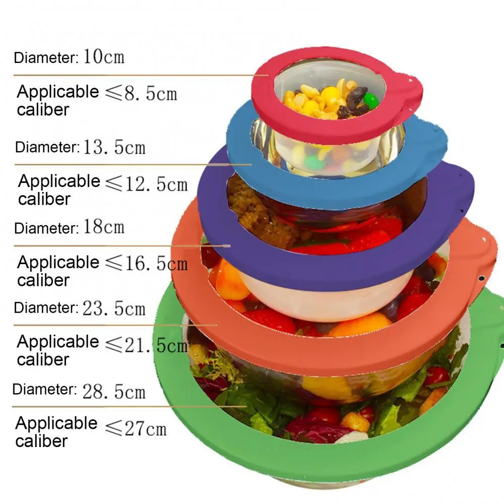 

5Pcs/Set Food Preservation Cover Clear Reusable Wrap Bowl Pot Lid Cookware Tool