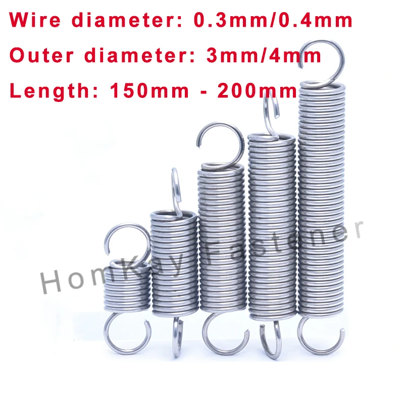 

2/4/6 Pcs WD 0.3mm/0.4mm*OD 3mm/4mm 304 Stainless Steel S Hook Tension Cylindroid Helical Pullback Extension Tension Coil Spring