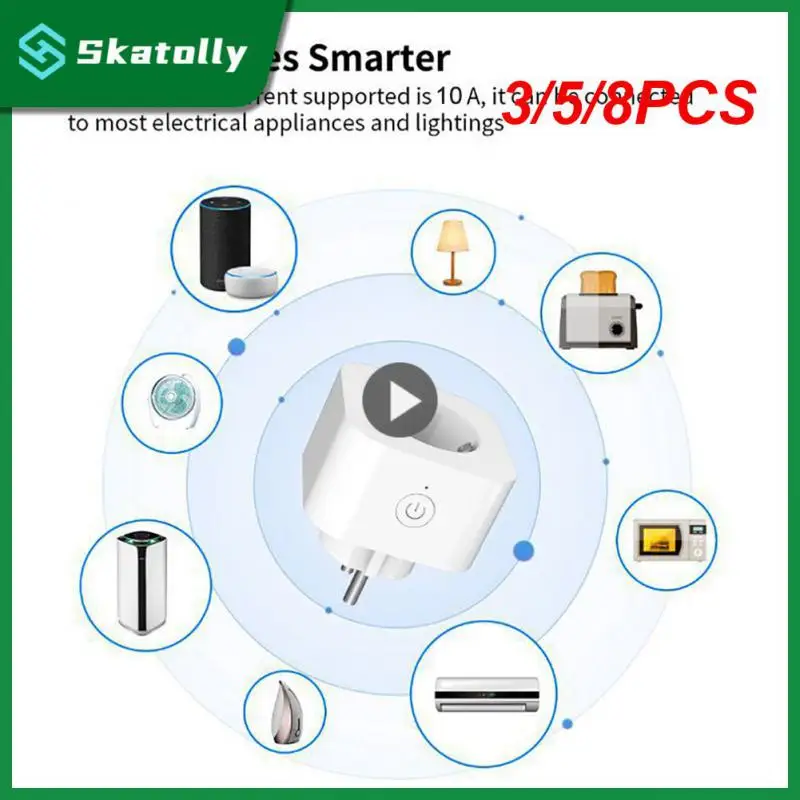 

3/5/8PCS Fireproof Wifi Wireless Remote Socket Voice Control Smart Plug 50/60hz 10a Eu Plug