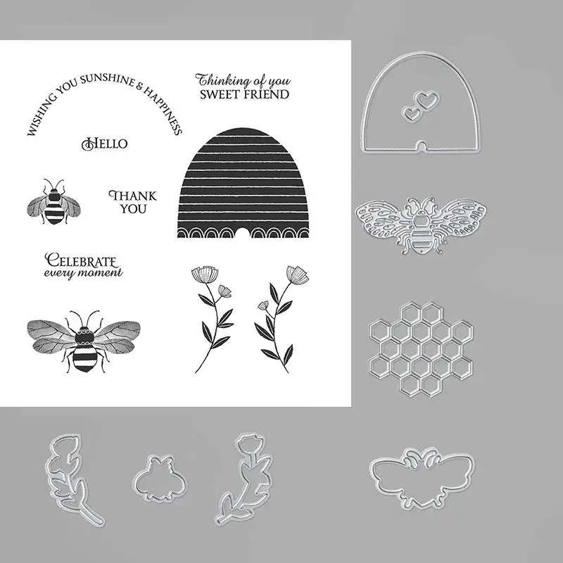 

Honeybee Metal Cutting Dies And Clear Stamps For Scrapbooking Diary Decoration Stencils Embossing Template Greeting Card New