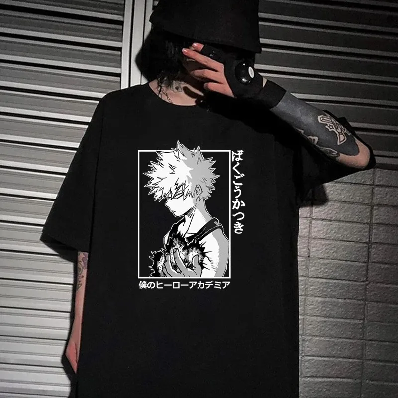 

Женские футболки Bakugo с принтом, мужские футболки с надписью My Boku No Hero академия, Футболки унисекс, футболки с коротким рукавом, топы для мальч...