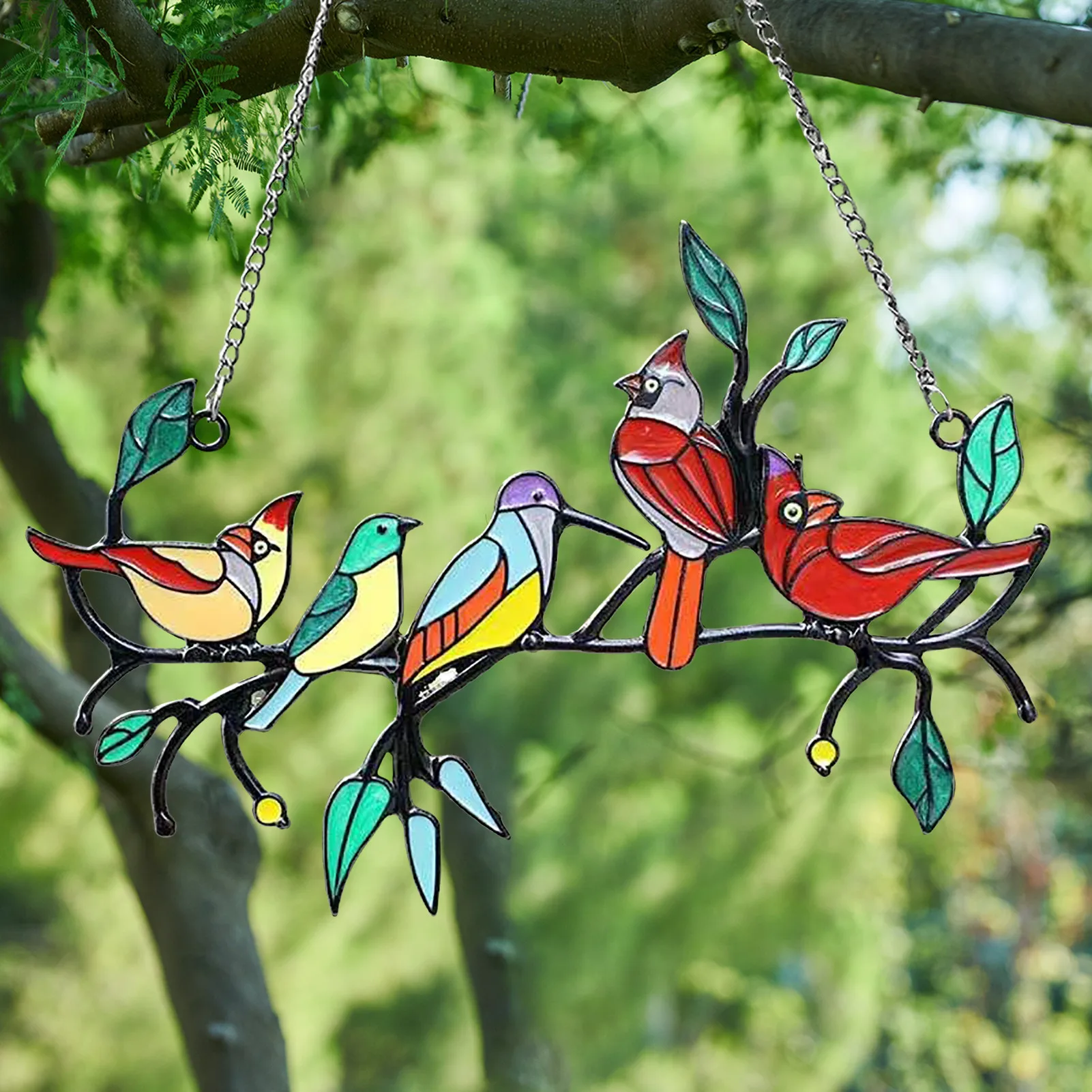 

Витражные подвески для окон, многоцветные украшения для окон в виде Ловца солнца, двухсторонние многоцветные витражные птицы на проволоке