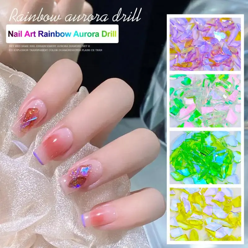 

6-style Rhinestone Crystal Nail Art Drill 3D Rainbow Aurora Shaped Ice Transparent DIY Glitter Manicure Versatile Nail Art Decor