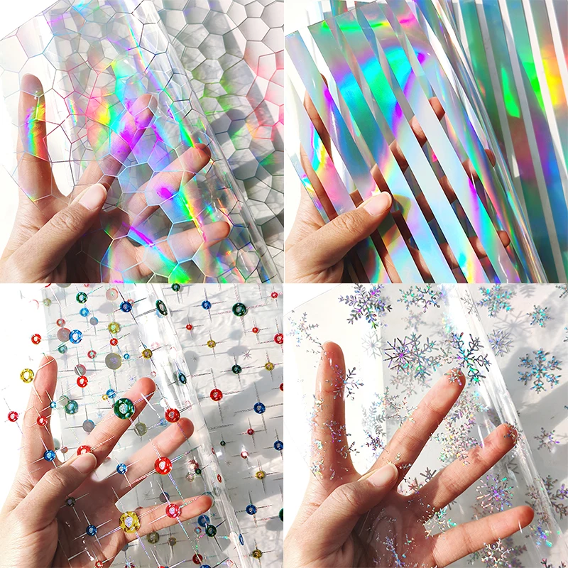 

30x135cm Holographic Faux Leather Sheets Transparent PVC Vinyl Colored Soft Plastic Film Fabric for DIY Handbags Making Craft