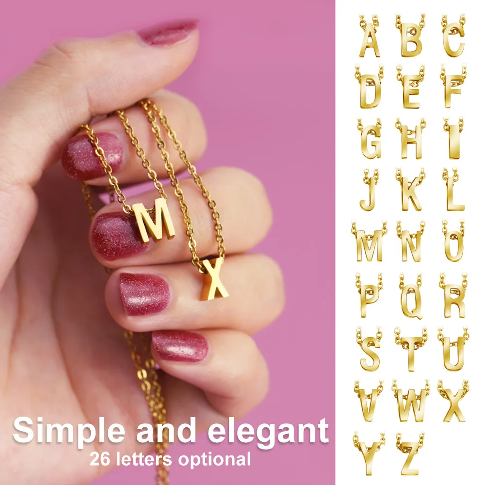 

Bugalaty 26 Alphabet Necklace Letter Pendant Choker Necklaces for Women Girls Stainless Steel Chain Link Fashion Gift