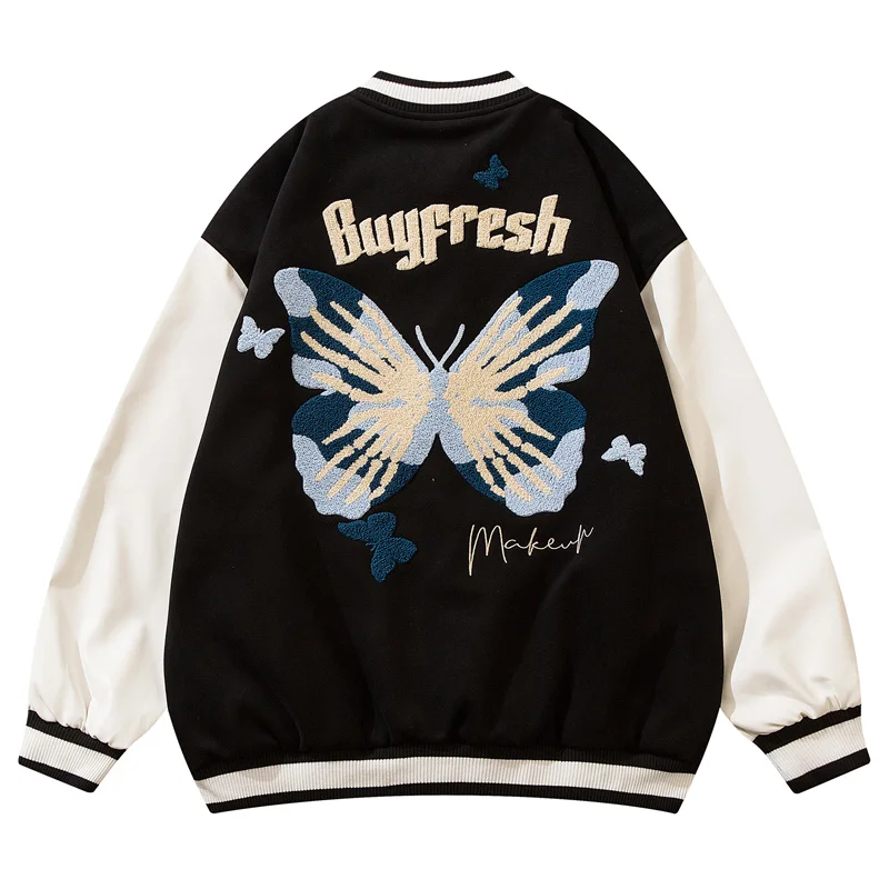 

Hip Hop Streetwear Oversized Baseball Jacket Letter Cloud Butterfly Embroidery Patchwork Harajuku Jackets Korean Varsity Coats