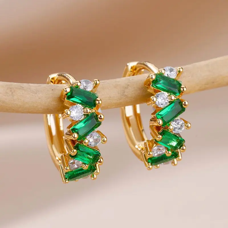 

Green Zircon Earrings For Women Girls Stainless Steel Hoop Piercing Earring 2023 New Trend Luxury Wedding Jewelry free shipping