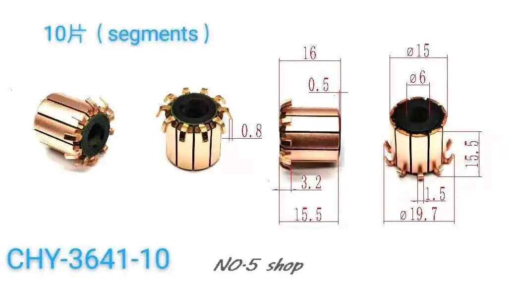 

5Pcs 15x6x15.5(16)x10P Copper Bars Electric Motor Commutator