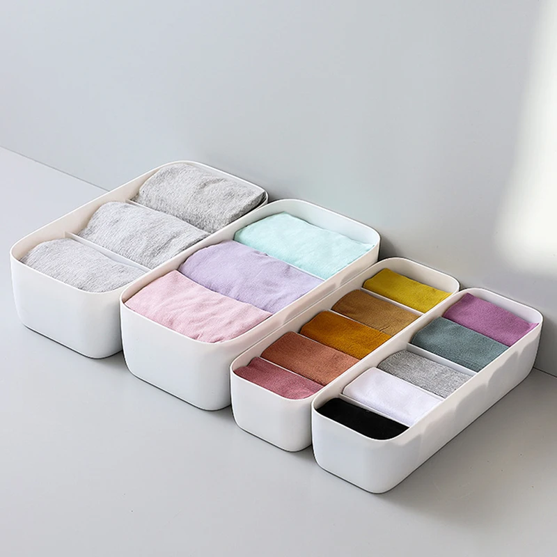 

3/5 Grids Storage Box Desktop Cosmetic Storage Tray Makeup Clothes Tableware Holder Plastic Storage Underwear Organizer