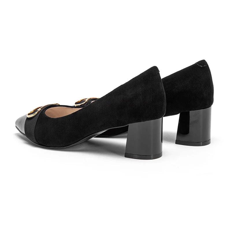 2023CHCH black high heeled shoes women's leather shoes business commuter spring and summer casual shoes single shoes suede fabri