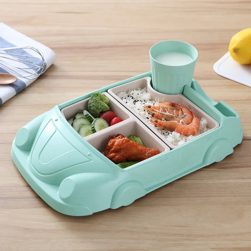 

Food Feeding Bowl Baby Feeding Dishes Cute Car Children Feeding Plate Environmentally Separated Child Food Plates Non-Slip Baby