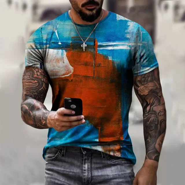

2022NEW 3D Print T Shirt Men Oil Painting Natural Scenery Sleeves Male Clothes Street Fashion Casual O Neck Tees Breathable Tops
