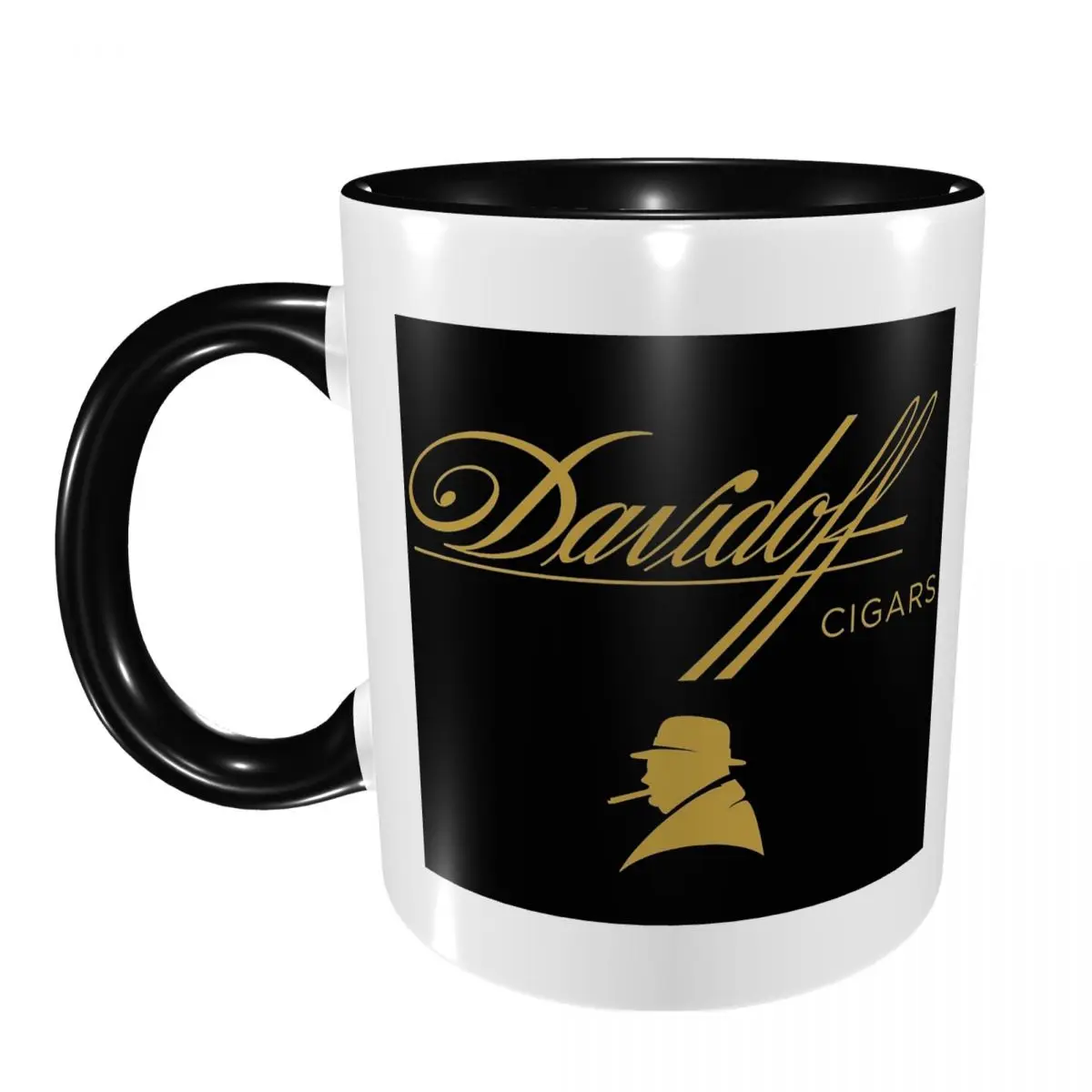 Фото Забавная керамическая кружка Davidoff Cigars Black Mug для кофе, чая, молока, посуда для напитков, подарок для женщин и мужчин №1