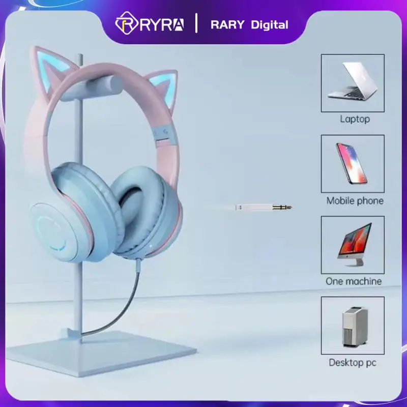 

Складные беспроводные наушники с микрофоном RYRA, разноцветные наушники с кошачьими ушками