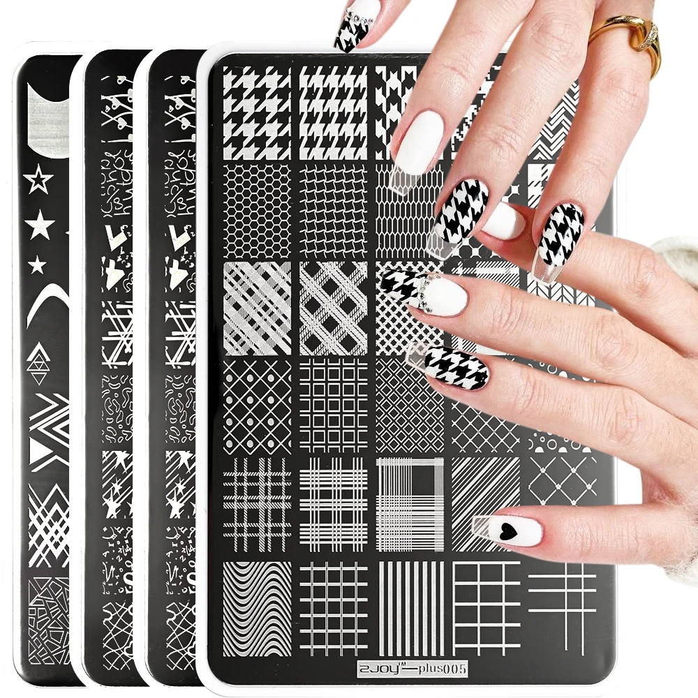 

9.5X14.5cm Nail Stamping Plates Black White Plaid Design Nail Art Template For DIY Nail Art Stamping Plate Drawing Stencil Tools