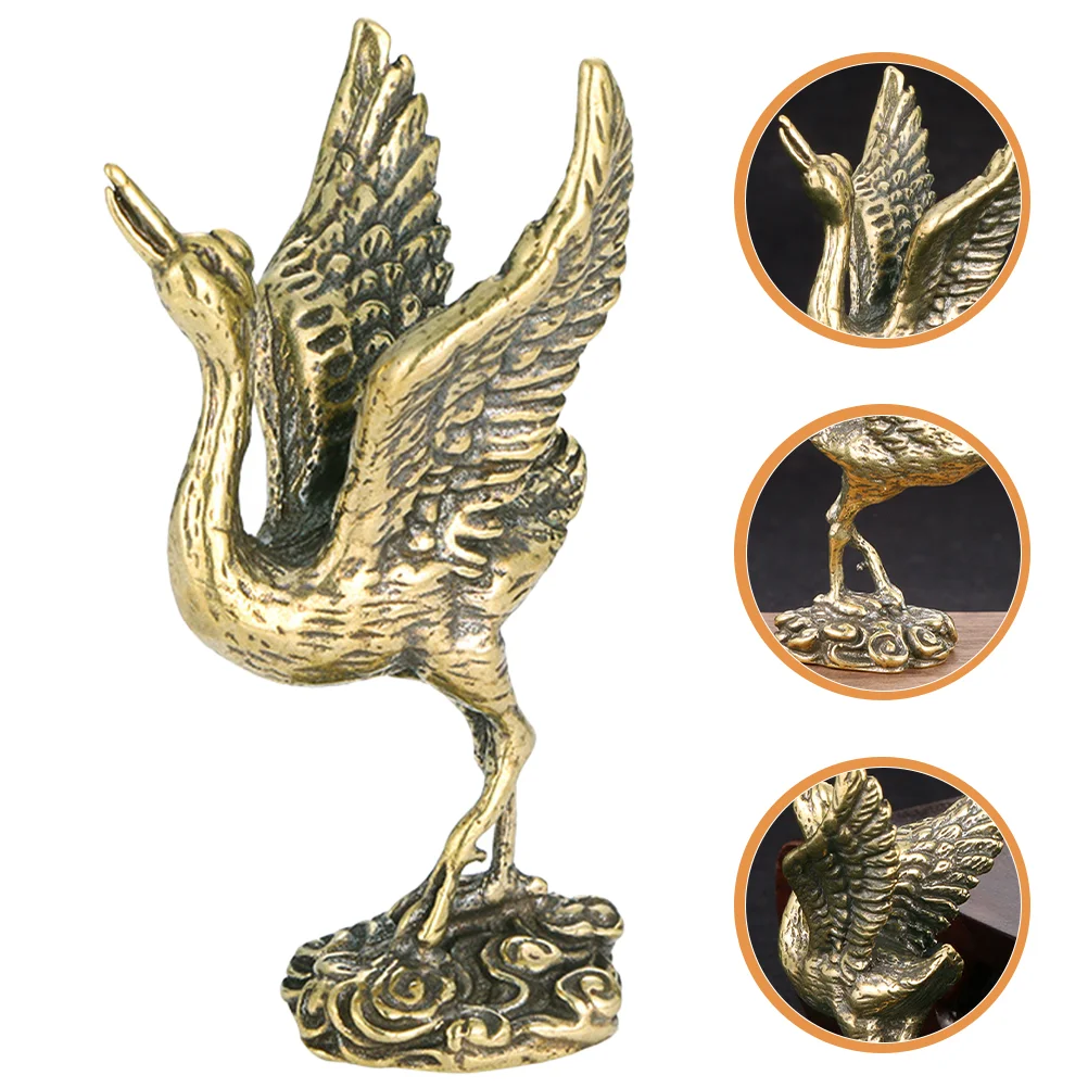 

Brass Crane Statue Figurine Bird Sculpture Tea Fengshui Miniature Decor Wealth Pet Copper Chinese Table Decoration Good Fortune