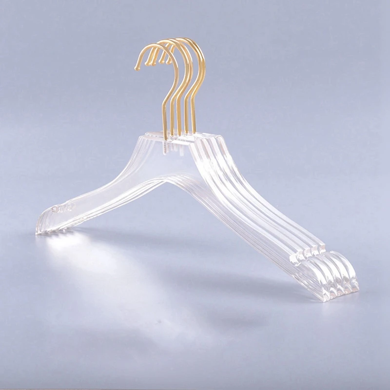 10 Pcs Clear Clothes Hangers With Gold Hook, Transparent Shirts Dress Coat Hanger With Notches For Lady Kids Small