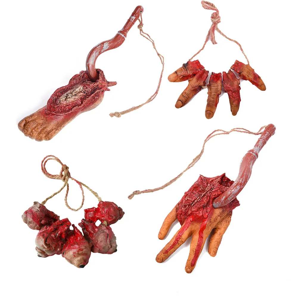 4 pcs Severed Foot with hook Horror Props Bloody Hand Haunted Home House Party Decoration Scary Finger Eyes Organ for Halloween |