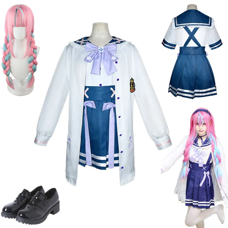 

Virtual Anchor Vtuber Cos Akua Cou Akuya Daily Clothing JK Uniform Sailor Suit Game Animation Cosplay Women's Wear Cos Wig Shoes