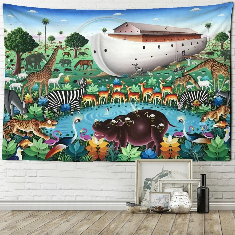 Мировая иллюстрация животных гобелен настенная система богемный стиль