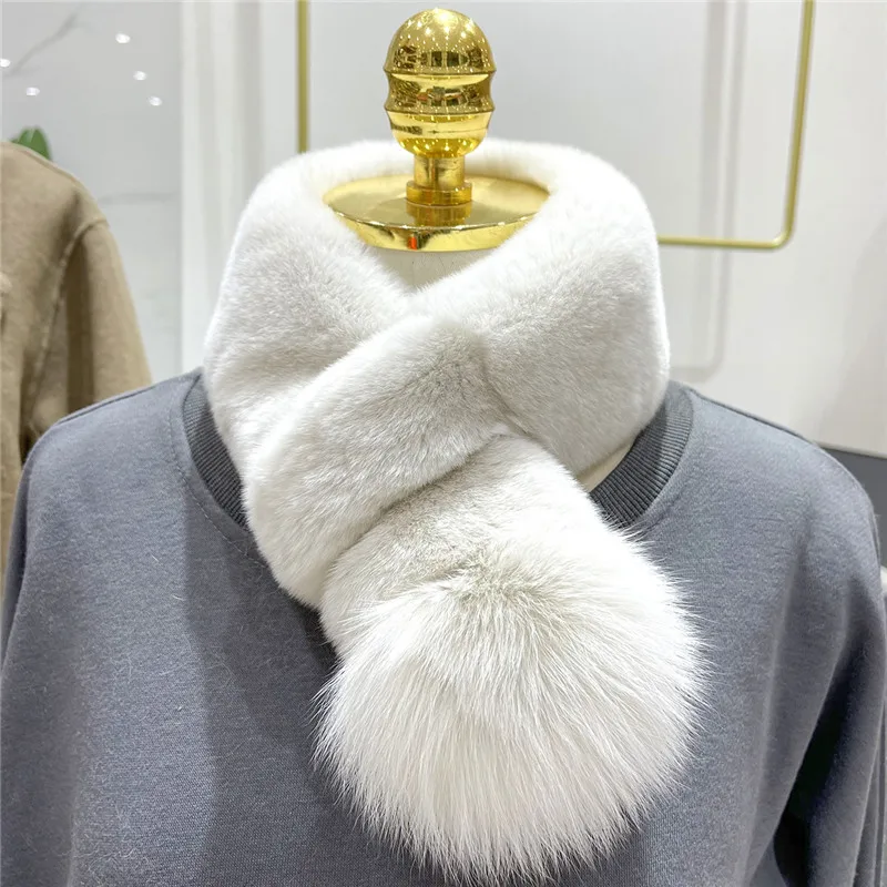 

Solid Color Real Rex Rabbit Fur Ring Scarf Women Female Plush Warm Double Sided Thick Natural Fox Fur Ball Scarf Winter Mufflers
