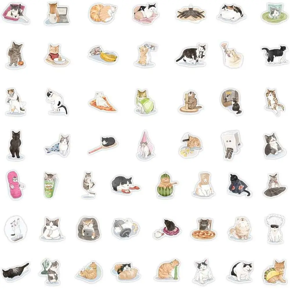 

52 шт./компл. минималистичные наклейки в виде милого кота, эстетические водонепроницаемые наклейки для телефона с рисунками из мультфильмов,...