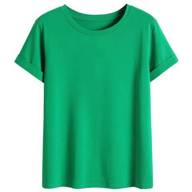

2022 Spring Summer O-Neck Tshirt Solid Loose Ice Silk Plus Size T-Shirt Women Basic Tees Top Green Short Sleeved T Shirt Female