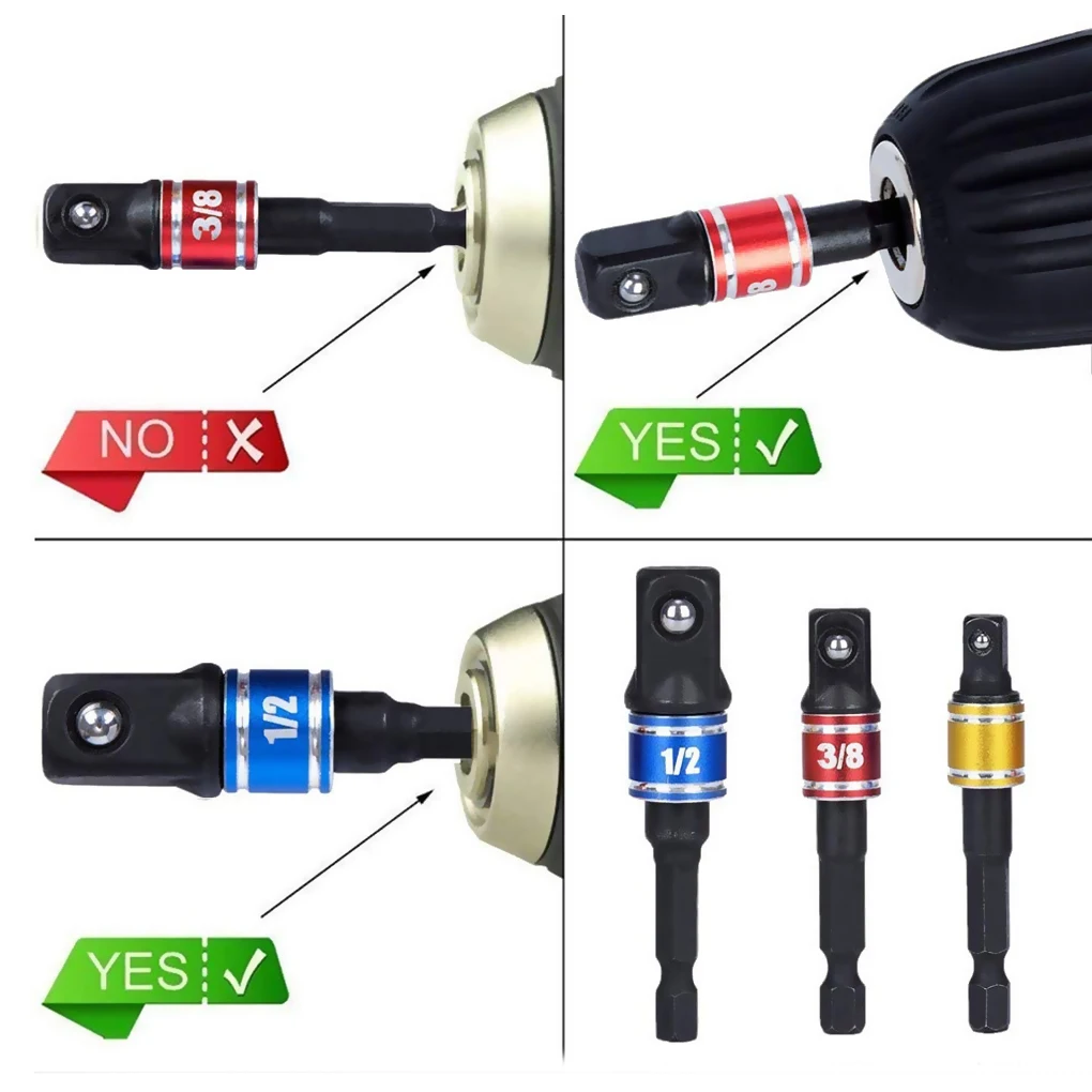 Hexagon to Square Drill Socket Adapters Kit Impact Driver Pneumatic Bits Bar Extension 1/4" 3/8" 1/2 Bit Set | Инструменты