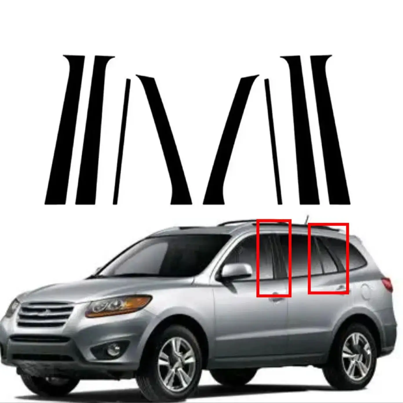 

Для Hyundai Santa FE 2007-2012 6 шт. глянцевые черные стойки стойки, накладка на дверное окно, молдинговая крышка, внешние хромированные автомобильные аксессуары