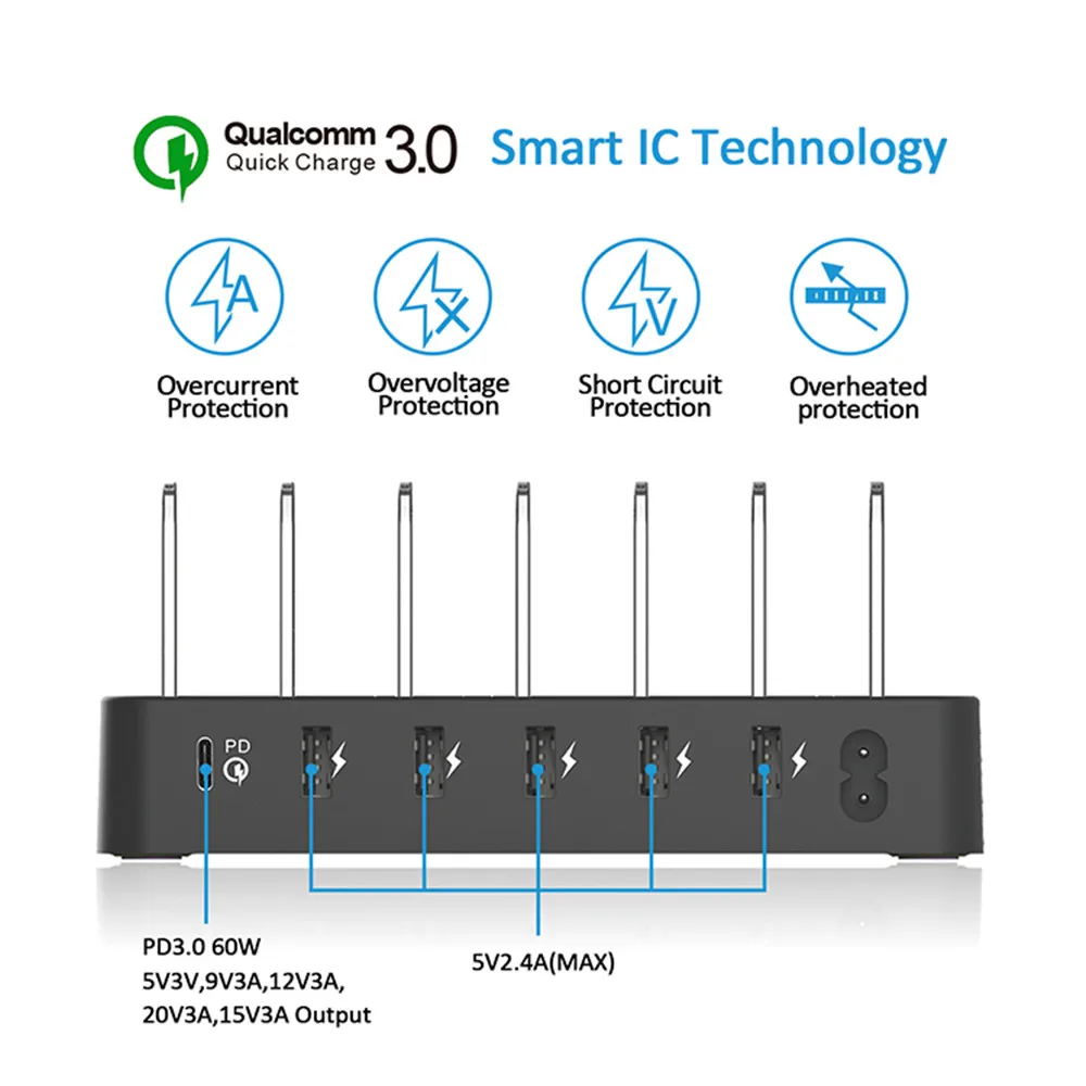 Станция зарядная с 8 USB-портами и поддержкой быстрой зарядки 105 Вт | Мобильные