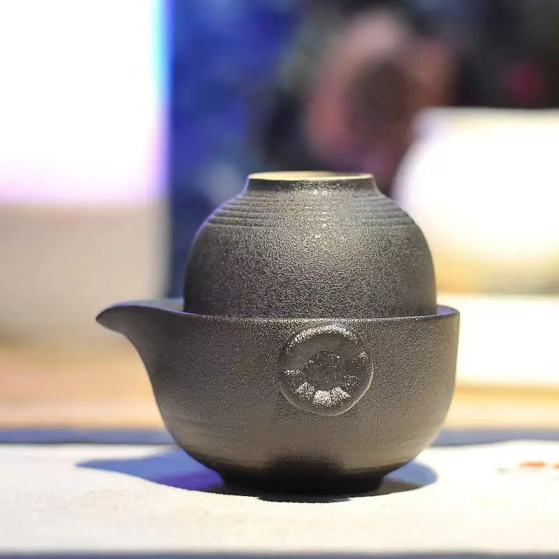 

Black Rough Pottery Travel Tea Set 1 Teapot 1/2 Teacup Teapots to Boil Water Samovar Mug for Tea Pot and Cup Set nice one