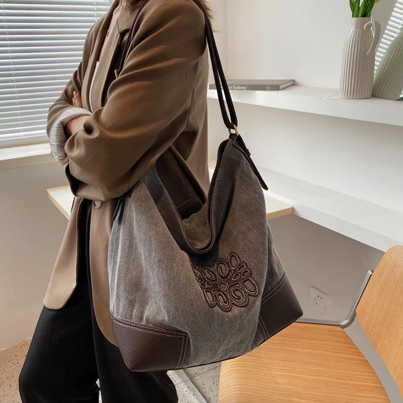 Denim Women Shoulder Tote Bag Large Capacity Crossbody Bags Canvas  Casual One Shoulder Tote Bag Large Capacity Bag Women's Bag