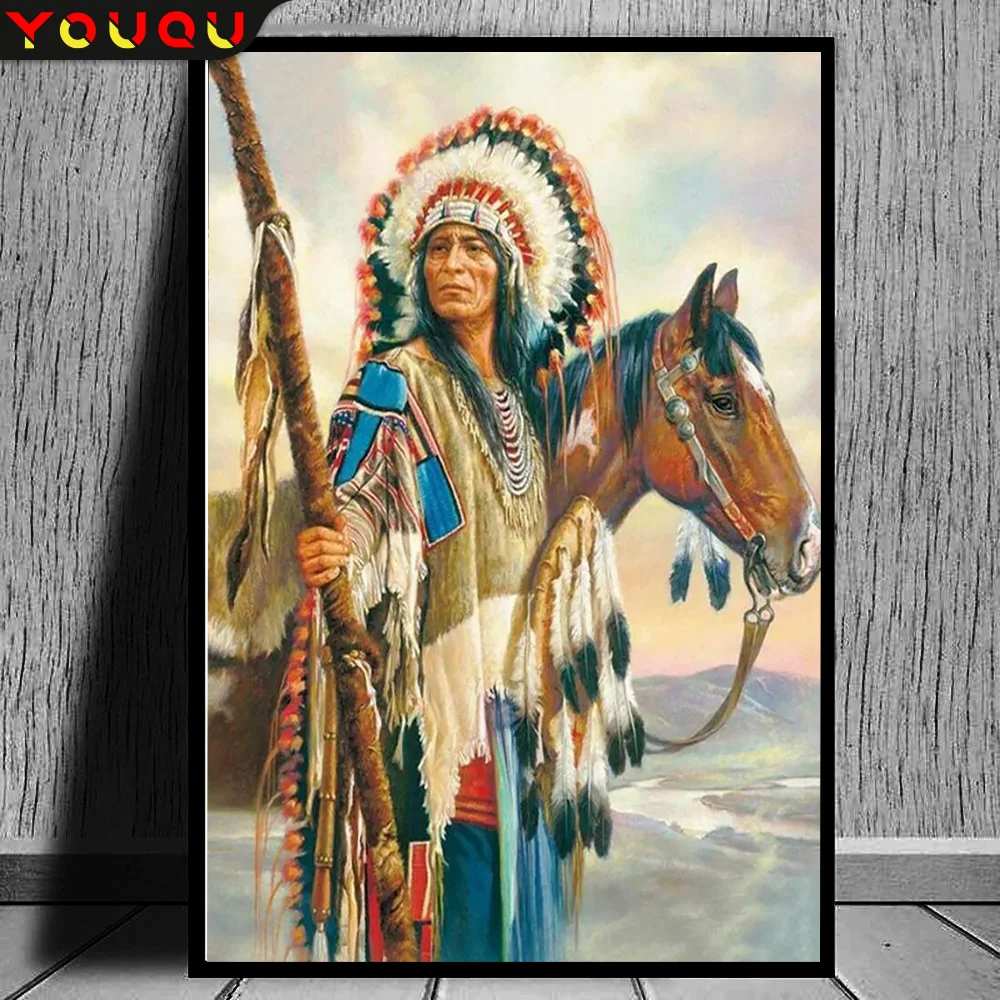 

YOUQU DIY Character Series 5d Diamond Painting “Indian Hunter” Mosaic Picture Diamond Embroidery Beautiful Home Decoration