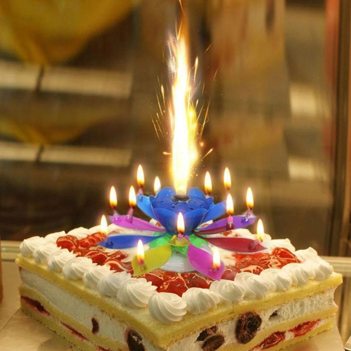 

Multicolour Birthday Cake Music Candles Battery Operated Lotus Flower Music Candles Cake Decoration for Wedding Birthday Party