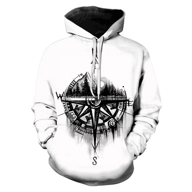 

3D Compass Printed Spring And Fall Sweatshirts Men Hoodies Pullover Long Sleeve Fashion Boy Streetwear Tops